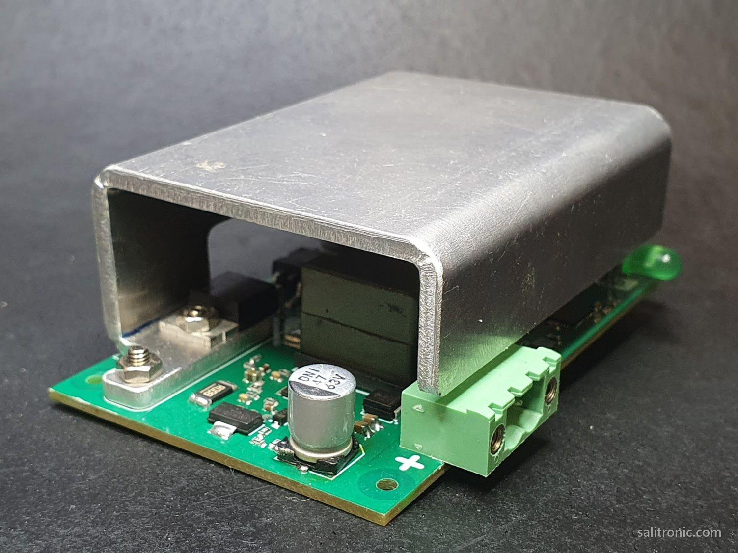 Custom DC to DC boost converter PCB with aluminum shielding