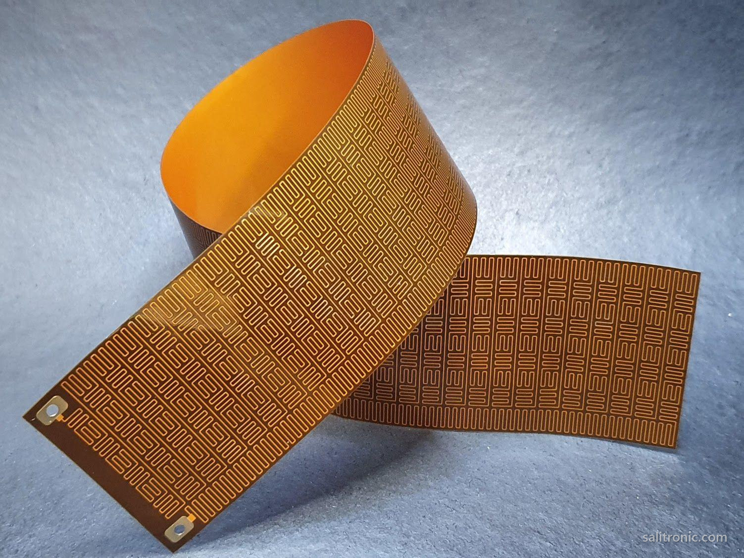 Flex PCB battery heater strip with copper trace heating element