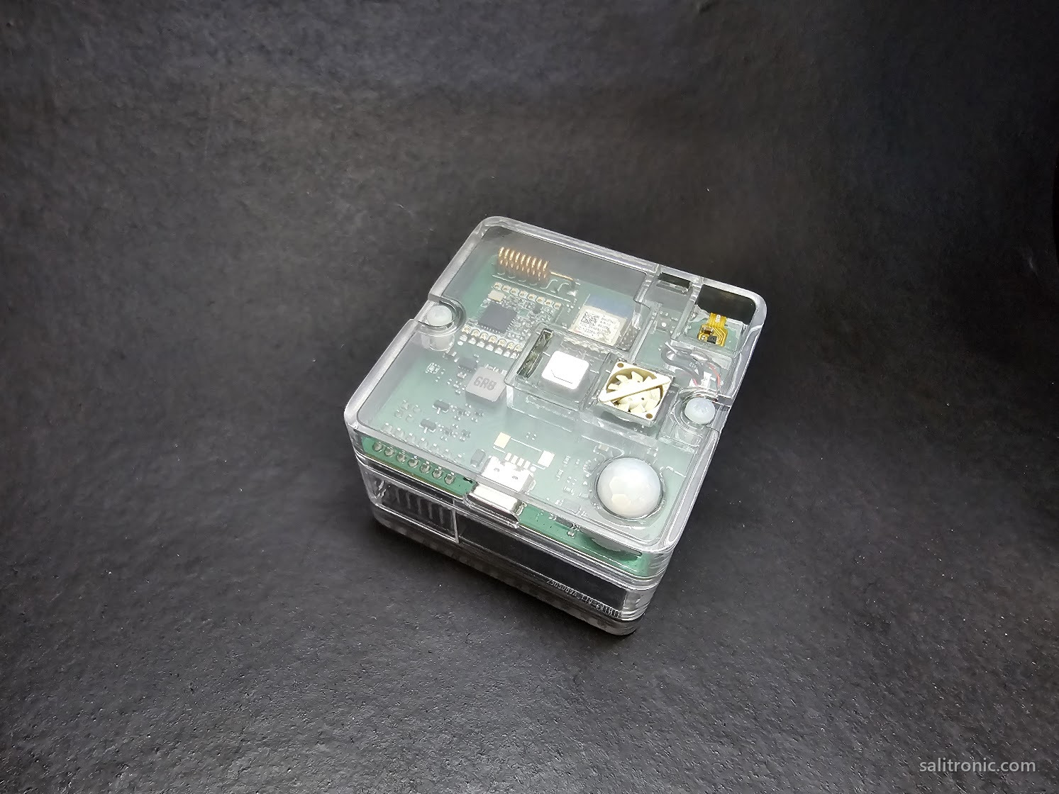 Multi sensor indoor air quality IoT gateway PCB inside its enclosure